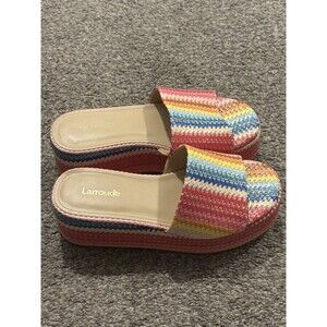 LARROUDE Alex Flatform Mule In Rainbow Raffia Size 6.5